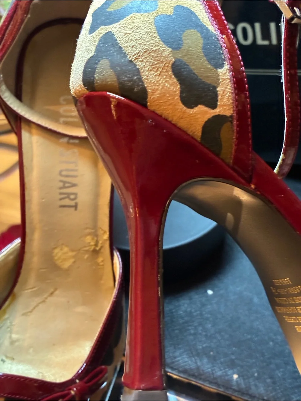 Colin Stuart Leopard Print Pumps with Red Patent Trim